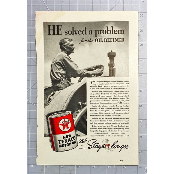 New Texaco Motor Oil "Stays full longer-Farmer on Tracker" Vintage Print Ad 1937 - Picture 2 of 3
